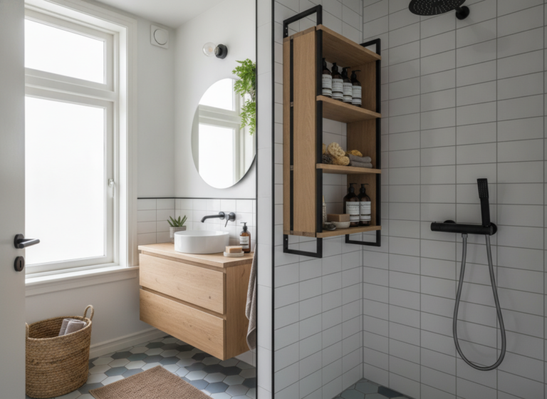 Slim inrichten van een kleine badkamer met een extra doucheplank