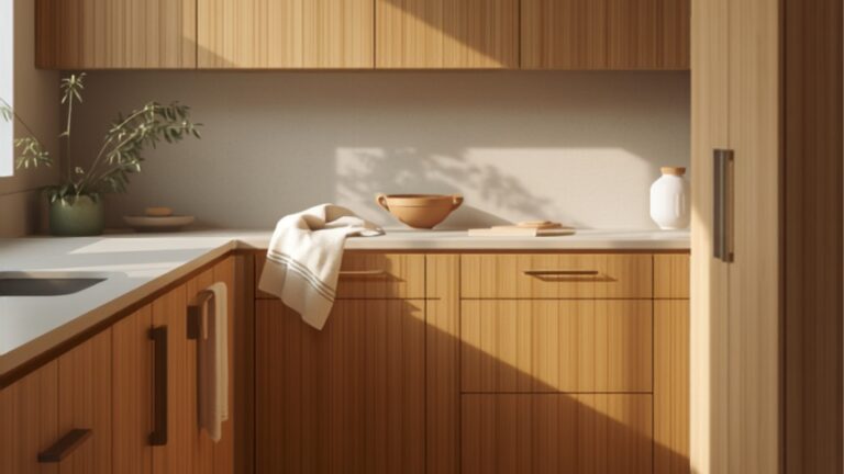 Warme eiken houten keuken met lichte natuurlijke houten vloer in Scandinavisch-Nederlandse stijl