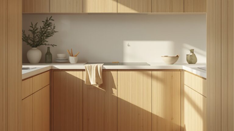 Warme eiken houten keuken met een lichte houten vloer in Scandinavisch-Nederlandse stijl