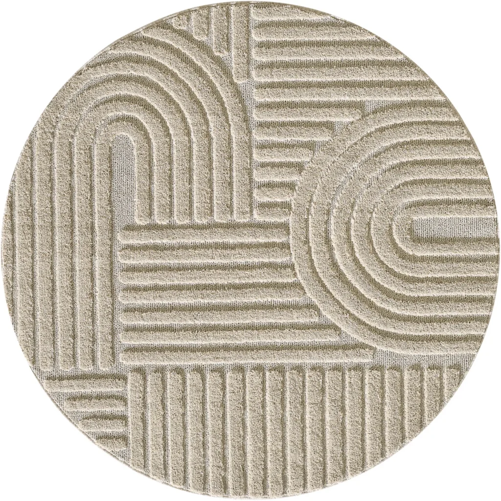 Flycarpets Arte Rond Japandi vloerkleed Beige - Laagpolig Vloerkleed - 160 cm ⌀ van Praxis
