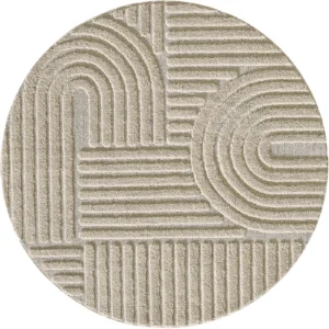Flycarpets Arte Rond Japandi vloerkleed Beige - Laagpolig Vloerkleed - 160 cm ⌀ van Praxis