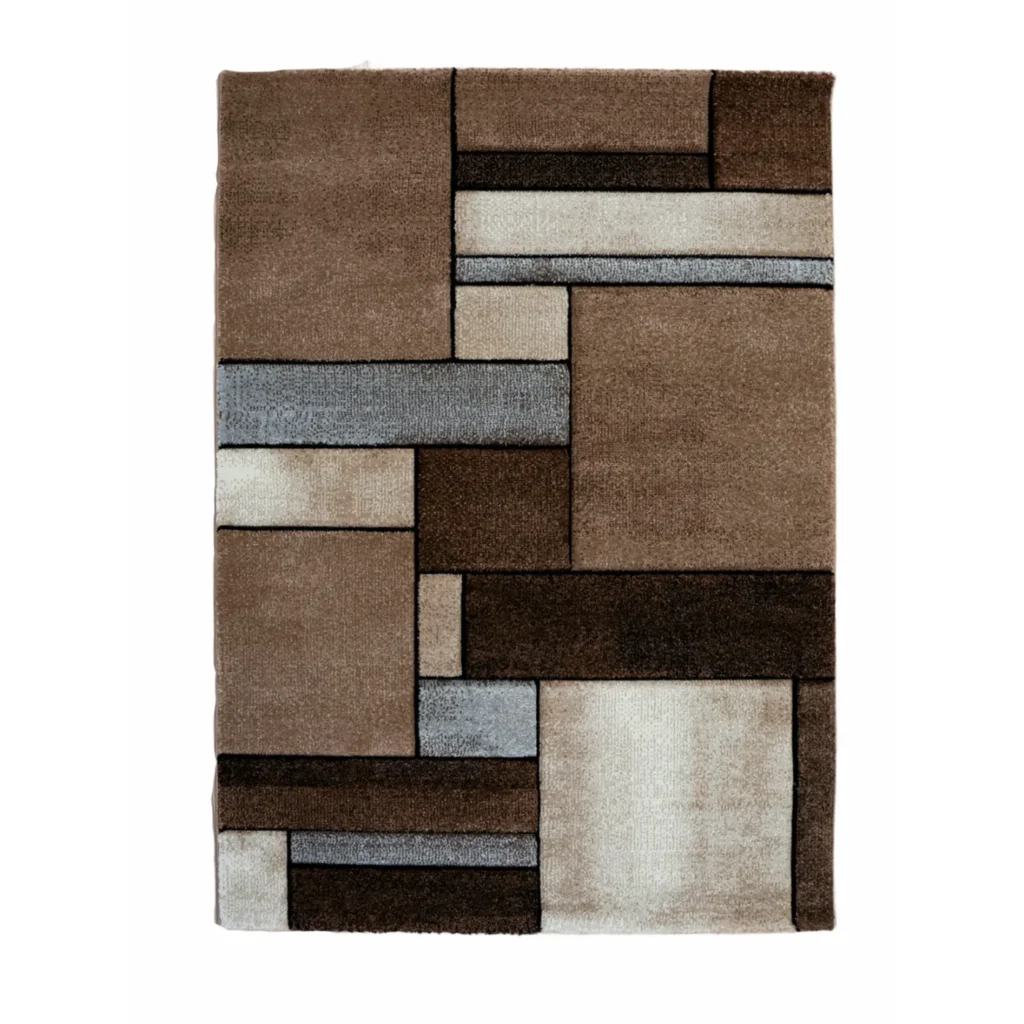Flycarpets Kristal Vloerkleed Bruin / Grijs Geblokt - 240x340 cm - Laagpolig Tapijt van Praxis