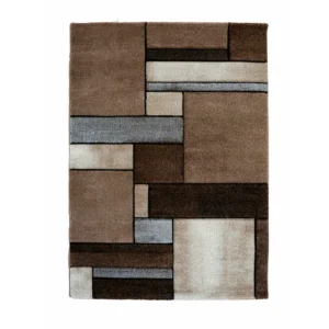 Flycarpets Kristal Vloerkleed Bruin / Grijs Geblokt - 240x340 cm - Laagpolig Tapijt van Praxis