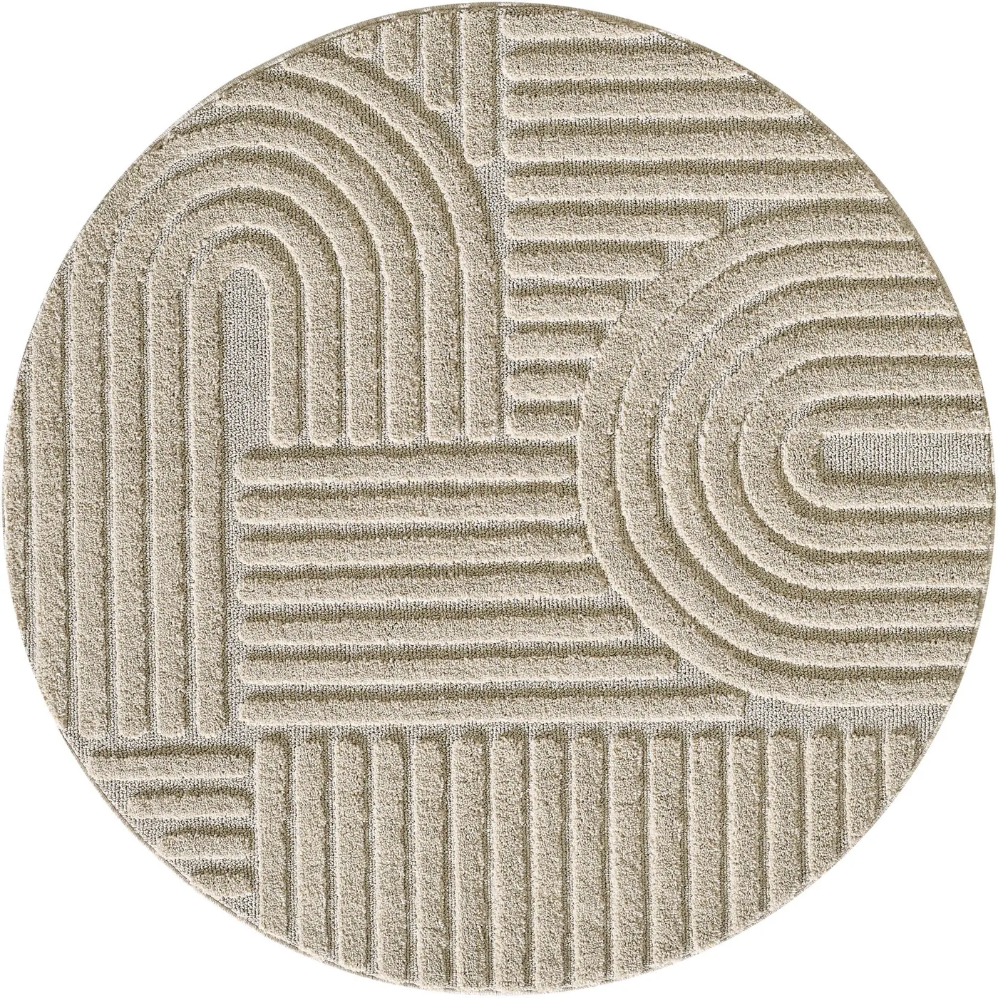 Japandi Art Rond Vloerkleed Laagpolig Effen Beige - 200 Cm Diam. van Praxis