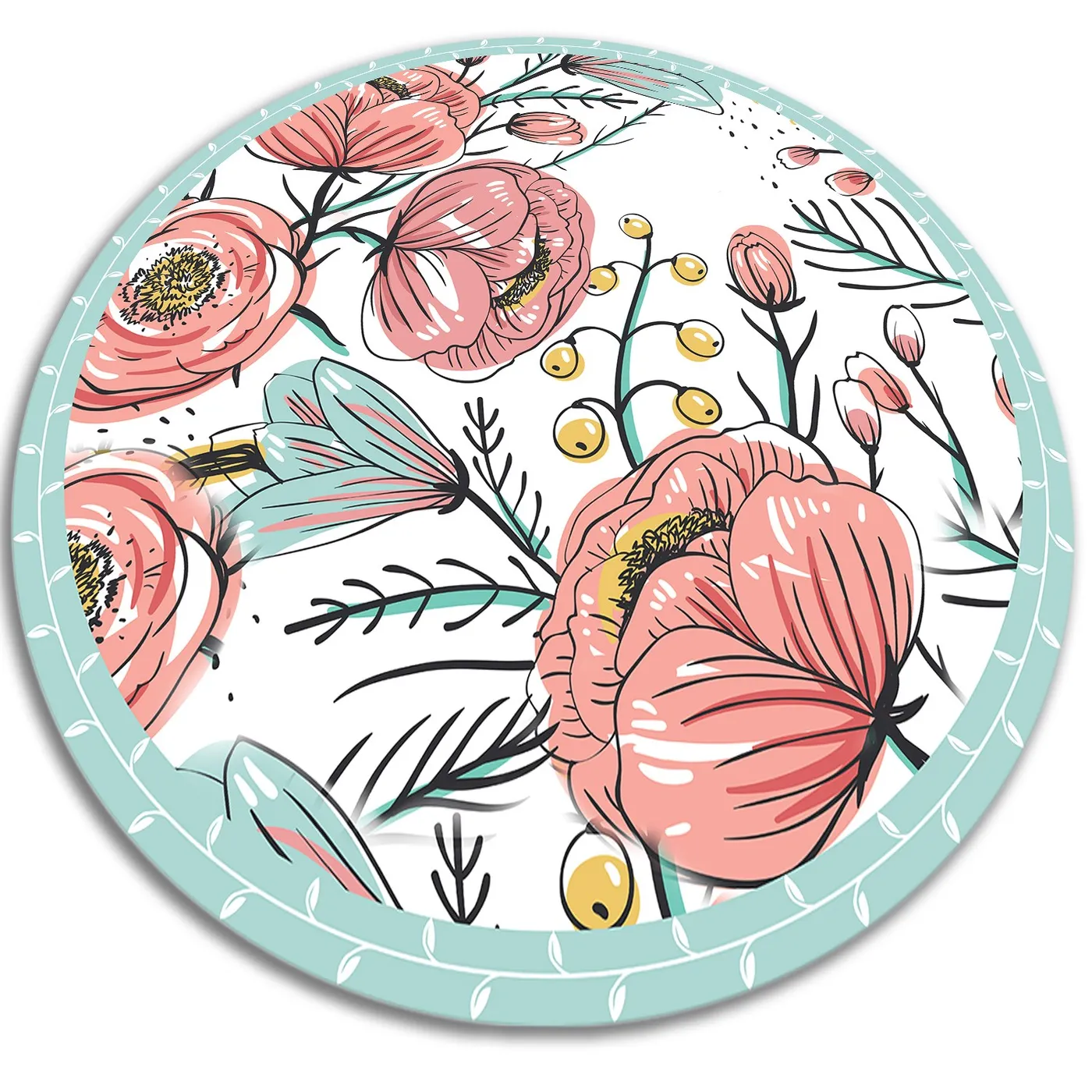 Tulup - Pvc Vloer Mat - Rond - Rood - 150 Cm - Vloerkleed Op Vinyl - Delicate Bloemen van Praxis